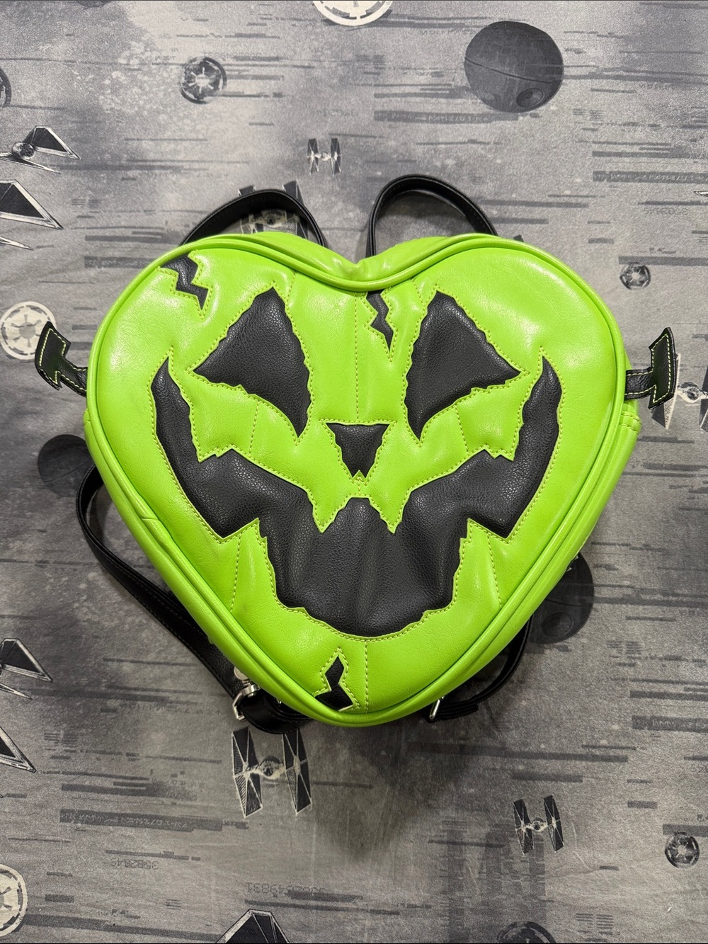 LOVE PAIN AND STITCHES FRAKEN HEART FRANKENSTEIN LIME GREEN BACKPACK HANDCRAFTED